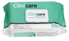 Clinicare Alcohol Free Disinfectant Wipe Flat Pack  (200)